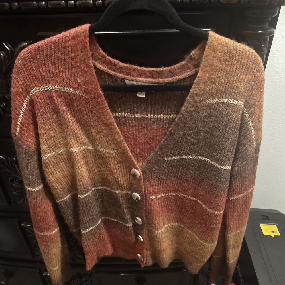 DAVI & DANI Warm Toned Striped Cardigan